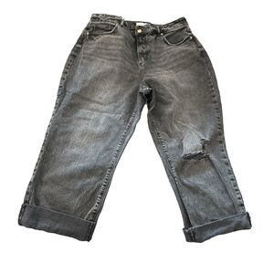 The Loft Curvy Straight Crop women's size 14 distressed black jeans